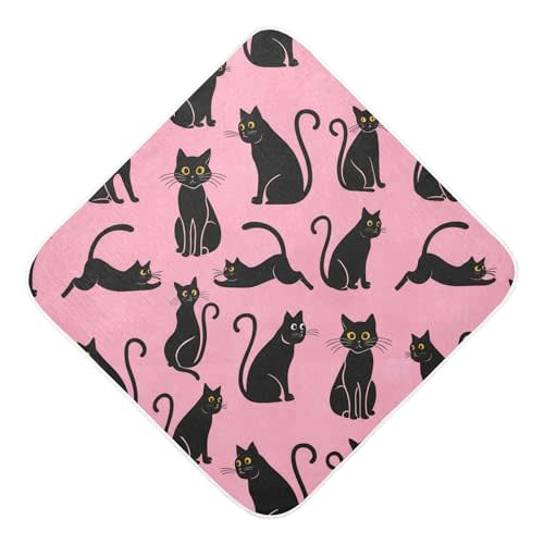 Burbuja Black Cat Baby Bath Towel - Soft Absorbent Muslin Cotton Hooded Towel for Newborn Infant Toddler, 30x30 in