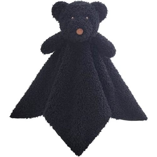 Baby Black Teddy Bear Soft Stuffed Animal Security Blanket, Plush Bear Character Lovey Blanket, Baby Shower/Nursery Gift, Newborn Infant Toddler Snuggle Blankie for Boys Girls, 14 Inches