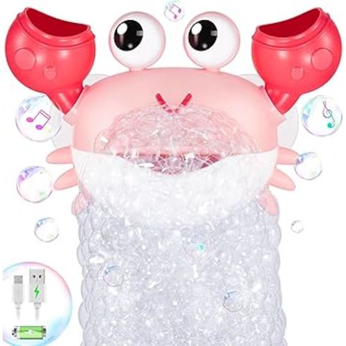 Gigilli Crab Baby Girl Bath Toys, Rechargeable Bath Bubble Machine for Toddler Bathtub Bubble Maker with Music Control for Kids Ages 1-3, 6-12-18 Months Valentines Birthday 1 2 3 Gift