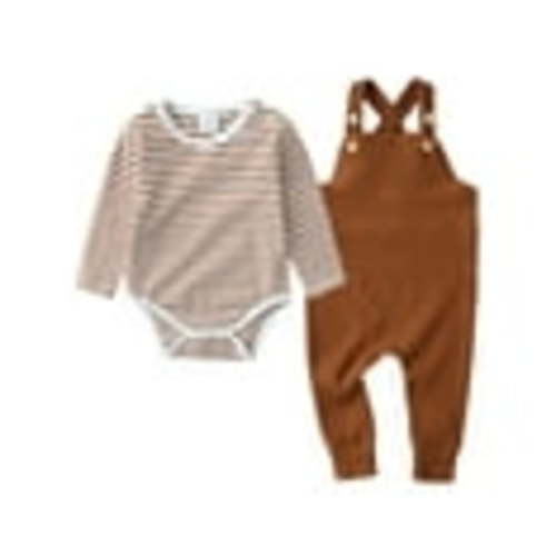 CARETOO Baby Boy Clothes 0-24M 2Pcs Infant Romper Bodysuit Casual Striped Top Overalls Cotton Fabric
