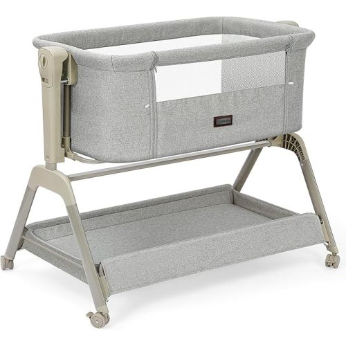 Ezebaby Baby Bassinet Bedside Crib, 3-in-1 Rocking Bassinets Bedside Sleeper with Comfy Mattress and Wheels, 6-Height Adjustable, Stable and Secure Crib for Newborn Infant