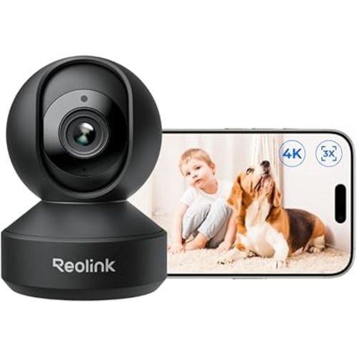 REOLINK Smart 4K UHD Pan & Tilt Dual-Band Wi-Fi 6 Indoor Security Camera with 3X Optical Zoom, Auto-Tracking, People/Pet Detection, Crying Sound Detection, Privacy Mode, Bluetooth Setup, E1 Zoom-Black