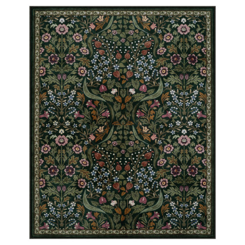Kaldi Floral Washable Area Rug – Intricate Nature-Inspired Design, Non-Slip Soft Floor Mat for Living Room, Bedroom, and Entryway