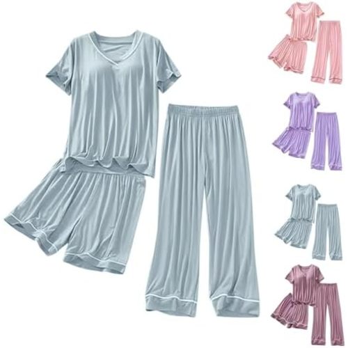 3 Piece Lounge Sets For Women丨Fall Pajamas Women Sleepwear With Built In Bra Lightweight Comfy Nightgowns Cute Pj Set