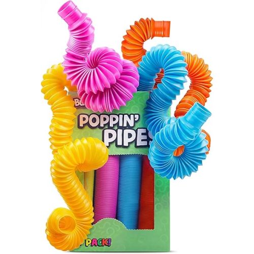 BUNMO Stocking Stuffers for Kids - Pop Tubes - Sensory Toys - Toddler Toys - Imaginative Play & Stimulating Creative Learning - Stocking Stuffers for Toddlers - 4 Pack Large
