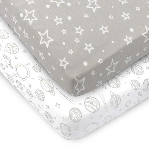 Pack and Play Fitted Sheet, Portable Pack N Plays Mini Crib Sheets, 2 Pack Play Sheets, 100% Organic GOTS certified Jersey Cotton Playard Sheets