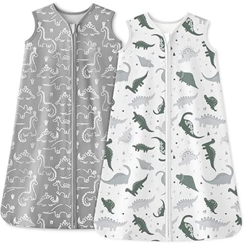 Baby Sleep Sack 0-6 Months 1.0 Tog Baby Wearable Blanket Lightweight Sleeping Sack with 2-Way Zipper for Infant Newborn Gray White Dinosaur