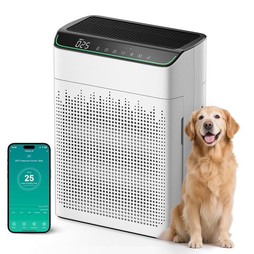 Air Purifiers for Home Large Room Up to 1690 ft² Double-sided Air Inlet Smart WiFi Alexa Compatible PM 2.5 Air Quality Monitor for Smoke and Odor 23dB Quiet 1 Pack+2 Pack HEPA Filters White