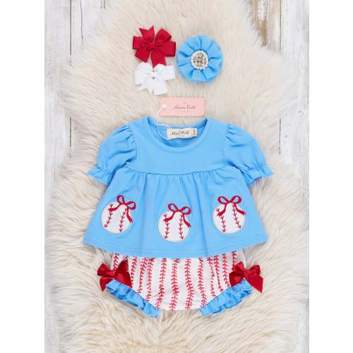 Baseball Stripes Embroidered Bloomers Outfit