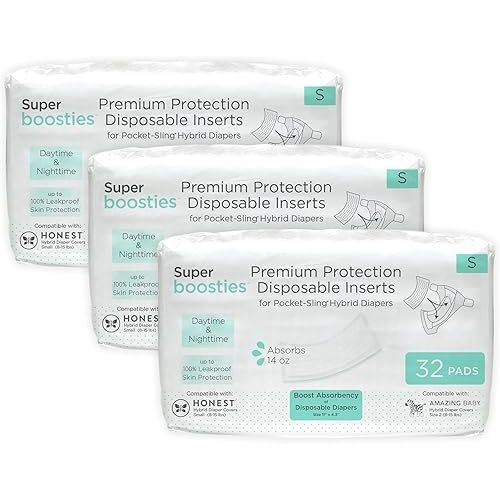Overnight Diaper Leak Stopper, Super Boosties Disposable Inserts, Use with Pampers Sizes 2-6, Honest Hybrid Diaper Cover Sz Small, Amazing Baby Cover Sz 2, Pocket-Sling Compatible, 4.3x11 in, 96 count