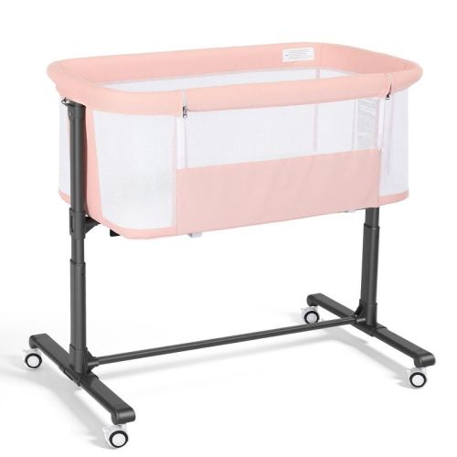 TODECARE Baby Bassinet Bedside Sleeper, 2 in 1 Portable Bedside Sleeper with Wheels, All-Sided Mesh Infant Travel Crib for Toddlers, Pink