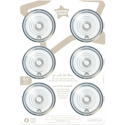 Tommee Tippee Natural Start, Medium Flow Silicone Bottle Nipples, 6 Count, 3+ Months, Breast-Like Shape, Anti-colic Valve, BPA Free