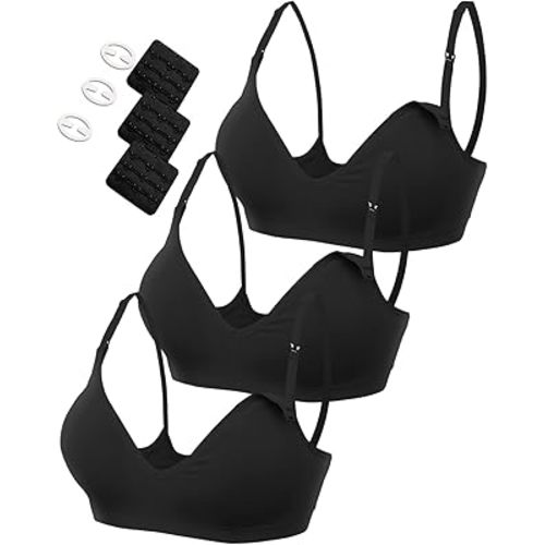 HOFISH Maternity Nursing Bras for Breastfeeding, 3 Pack Pregnancy Deep V Neck Wireless Bra with Extenders & Clips