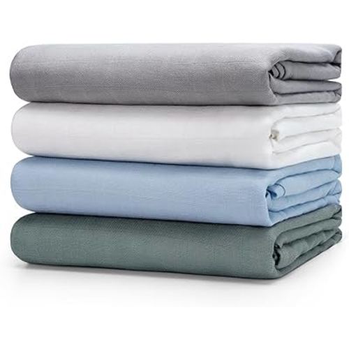 Receiving Blankets, 47 * 47 Inch Swaddle Blankets for Girls and Boys, Soft Baby Blanket for Newborns, Set of 4, Blue Series