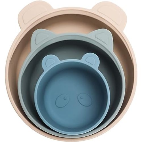 Ali+Oli Children's (3pc) Stackable Snack Bowl Set (Blue Horizon) BPA Free Food-Grade Silicone Bowls for Infant & Toddler