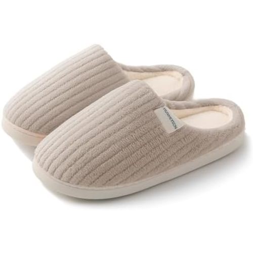 HUXMEYSON Slippers for Women, Warm Memory Foam Comfy House Slippers with Anti-Skid Rubber Sole for Indoor and Outdoor