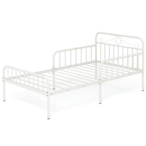 Yardi Yarda Twin Size Bed Frame with Headboard and Safety Side Guardrails, Simple Bed Frame for Indoor, White