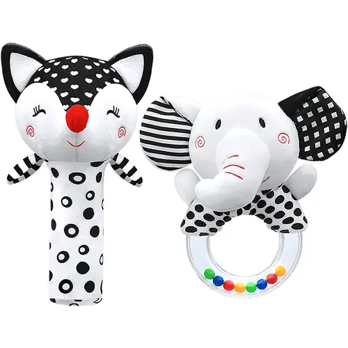 Baby Rattles 0-6 Months Newborn Toys Infant Toys 0-3 Months Rattles for Babies 0-6 Months Baby Toys 0-6 Months, Black and White High Contrast Plush Stuffed Baby Toys for 0 3 6 9 12 Months Girls Boys