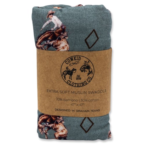 Teal Bronc Bamboo Muslin Swaddle – Cowkid Clothing Company