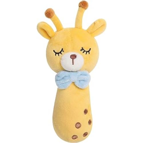 TILLYOU Plush Rattle Toys for Baby - Soft Plush Stuffed Animal Rattle for Newborns, Rattle Shaker Set for Infants, Gifts for Girls Boys, Shaker & Teether Toys for 3 6 9 12 Months, Grey(Yellow)