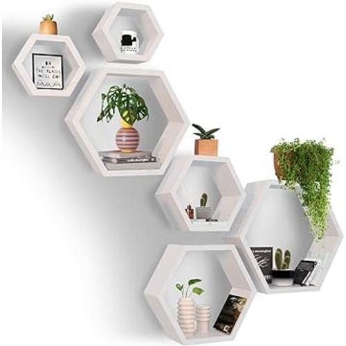 Hexagon Floating Shelves-Set Of 6 Honeycomb Shelves, Hexagon Floating Shelves For Wall Black Hexagon Geometric Floating Shelve Large Hexagon Shelves Wood Geometric Shelf Octagon Shelves For Wall Décor