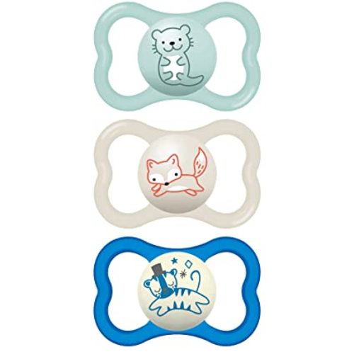 MAM Air Day & Night Baby Pacifier, for Sensitive Skin, Glows in The Dark, 3 Pack, 6-16 Months, Boy