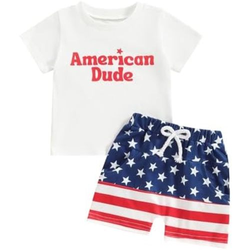 Baby Boy 4th Of July Outfits Toddler Independence Day Short Sleeve T-shirt Color Block Shorts Set Summer Clothes