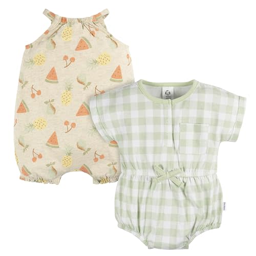 Gerber Baby Girls' Sleeveless and Short Sleeve Romper Set