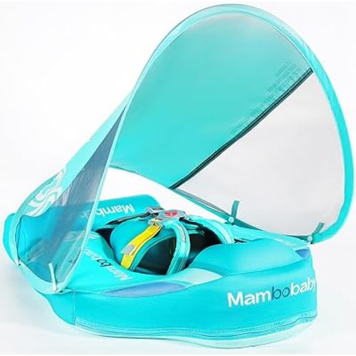 Mambobaby Float with Canopy UPF 50+ Sun Protection Pearl Foam Non-Inflatable Solid Baby Pool Float with Tail Mambo Float Swim Trainer Skin-Friendly Infant Swimming Ring