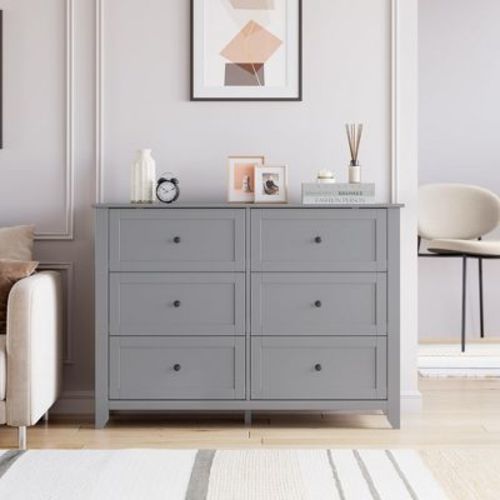 6 Drawer Dresser for Bedroom, Large Dresser with Deep Drawers & Metal Knobs, Modern Wooden Chests of Drawers for Entryway, Hallway