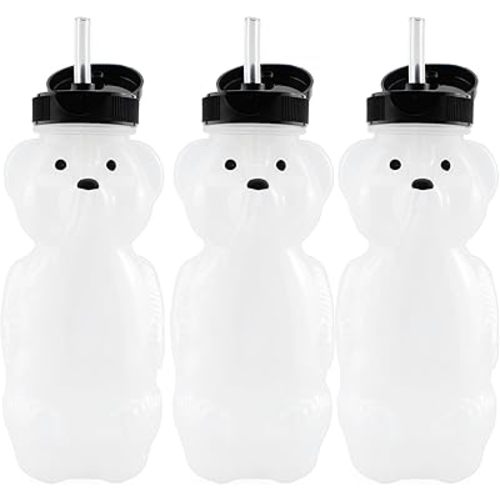 Honey Bear Straw Cups (3-Pack); 8-Ounce Therapy Sippy Bottles w/Flexible Straws