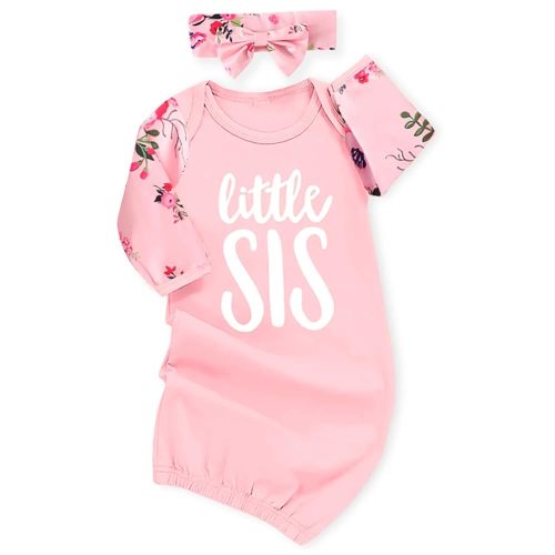 AMAWMW Newborn Baby Girl Little Sister Sleeper Gown Stripe Long Sleeve Nightgown Pajamas Gifts Stuff Essential Outfit
