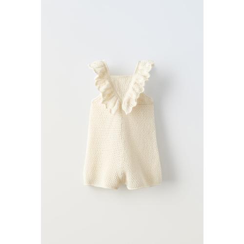 RUFFLED CROCHET KNIT OVERALLS - Blue | ZARA United States