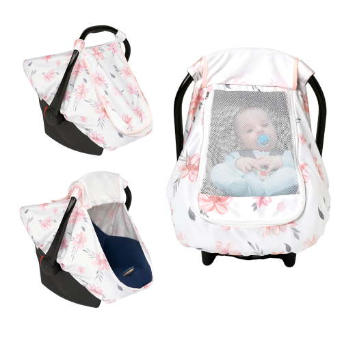 Beavtaens Baby Car Seat Cover, Stretchy Canopy with Breathable Mesh, UV Protection, Flowers