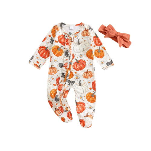 Qtinghua Newborn Baby Girl Clothes Infant Pumpkin Long Sleeve Romper Jumpsuit Halloween Outfits