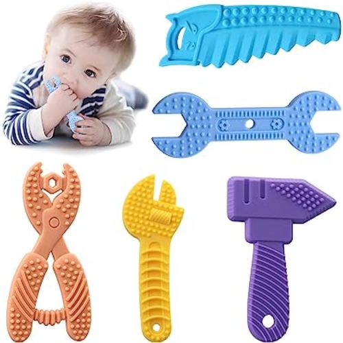5PCS Baby Teething Toys, Silicone Sensory Teether Toys for Babies, Infant Toys 0-6 Baby Shower Gifts for 3 9 12 18 Month 1 One Year Old Girls Boys, Newborn Kids Toddler Chew Toy, Travel Toys, BPA Free