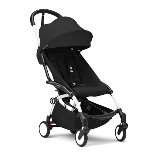 Stokke YOYO3 Stroller from 6 Months - Includes White Frame/Black Seat Cushion + Canopy - Folds in & Out in a Flash - Light & Compact - Carry-On Compatible