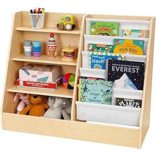 Montessori Bookshelf and Toy Organizer, Kids Bookshelf with Spacious Storage, Montessori Shelf for Toys, Nursery Book Shelves for Kids Rooms, Ideal for Child Growth
