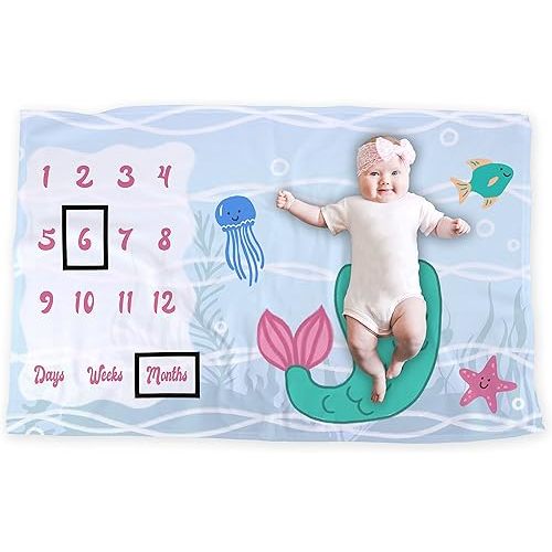 LOGOVISION Mermaid Baby Milestone Blanket, 36"x58", Unisex for Baby Boy and Girl