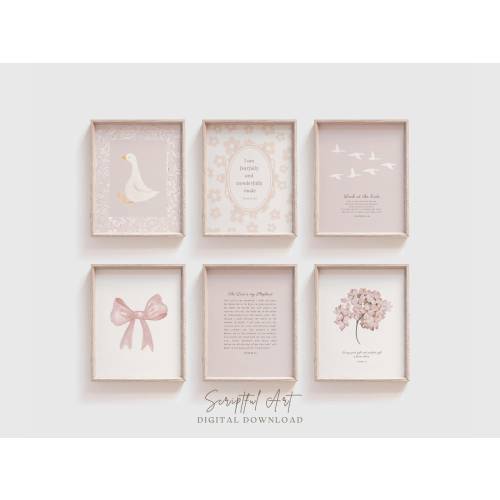 Light Pink Nursery Decor, Girls Bible Verse Prints: Set of 6 (Digital Download)