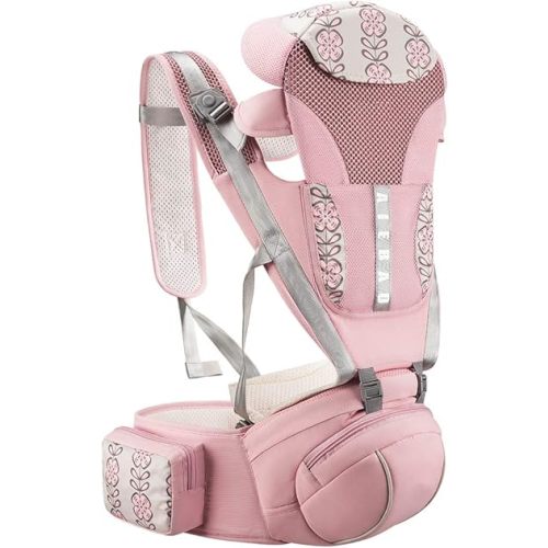 YuleYard Baby Carrier with Hip Seat, Baby Carrier Newborn to Toddler with Lumbar Support Child 7-33 lbs and Cool Air Mesh, Safety Comfort Baby Holder Carrier (Pink)