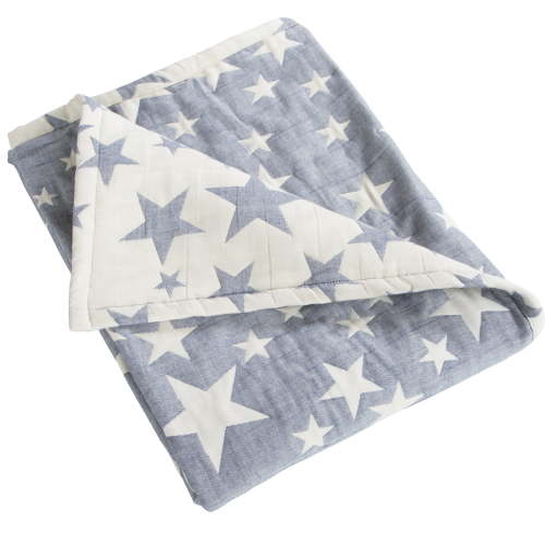 Ntbay 3 Layer Toddler Blanket, Muslin Cotton Jacquard Bed Blankets, Lightweight Thermal Baby Blanket, Super Soft and Warm Crib Blanket for All Seasons, Decoration Gift, 30"x40", Blue Star