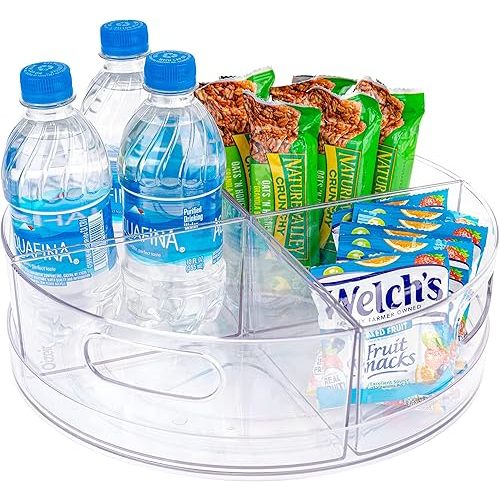 Oizeir Lazy Susan Turntable - Clear Acrylic, Removable Sections, Rotates 360 Degrees. Easily Organize Your Fridge, Cabinet or Counter. Great Carousel Storage for Food, Spices, Cosmetics. (4-Sections)
