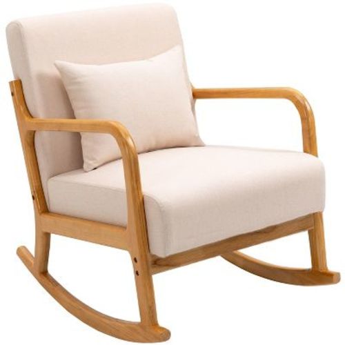 Nordlys Solid Wood and Beige Fabric Rocking Chair Countryside Style Living Room