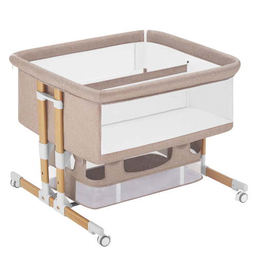 HARPPA Twin Bassinet fot Infant, Bedside Crib for 2 Babies, Height Adjustable, Unisex, Khaki