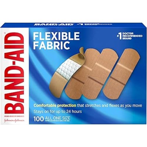 Band-Aid Brand Sterile Flexible Fabric Adhesive Bandages, Comfortable Flexible Protection & Wound Care for Minor Cuts & Scrapes, Pad Designed to Cushion Painful Wounds, One Size, 100 ct