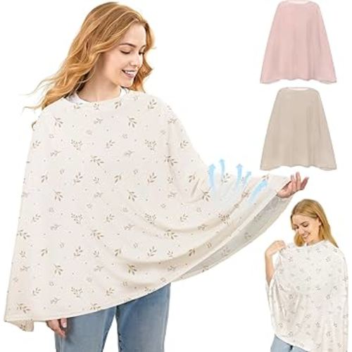 Basumee Nursing Cover for Breastfeeding Full Privacy Soft Breathable Mesh Breastfeeding Cover Multi-Use Breast Feeding Covers for Women Moms Baby Feeding Privacy Nursing Covers, Beige Flower Branches