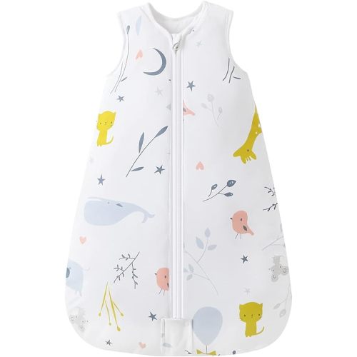 Mosebears Sleep Sack Baby Winter Wearable Blanket with 2-Way Zipper,2.5 TOG Cotton Sleep Sack Unisex (White Animal, 0-6 Months)