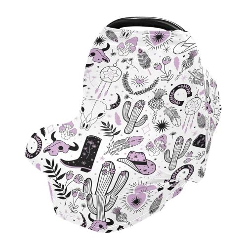 Baby Car Seat Covers Boho Cowgirl Stretchy Breastfeeding Scarf Breathable Infant Carseat Canopy Nursing Covers Multi Use for Stroller High Chair Shopping Cart Boys and Girls