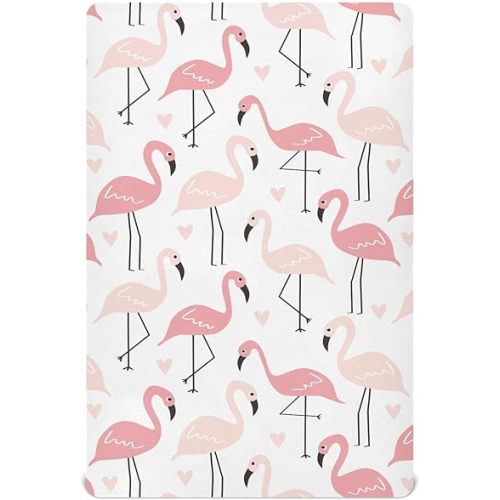 Flamingo Heart Toddler Baby Sheets for Crib, Neutral Mini Crib Mattress Sheets, 52 * 28 * 9In White